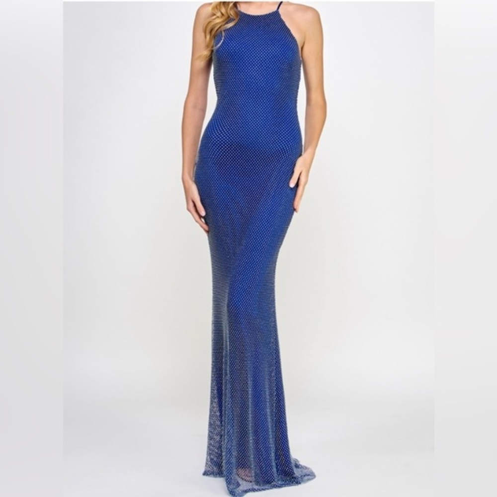 Women’s Royal blue - iridescent Rhinestone Evening prom Dress Size small/5-6